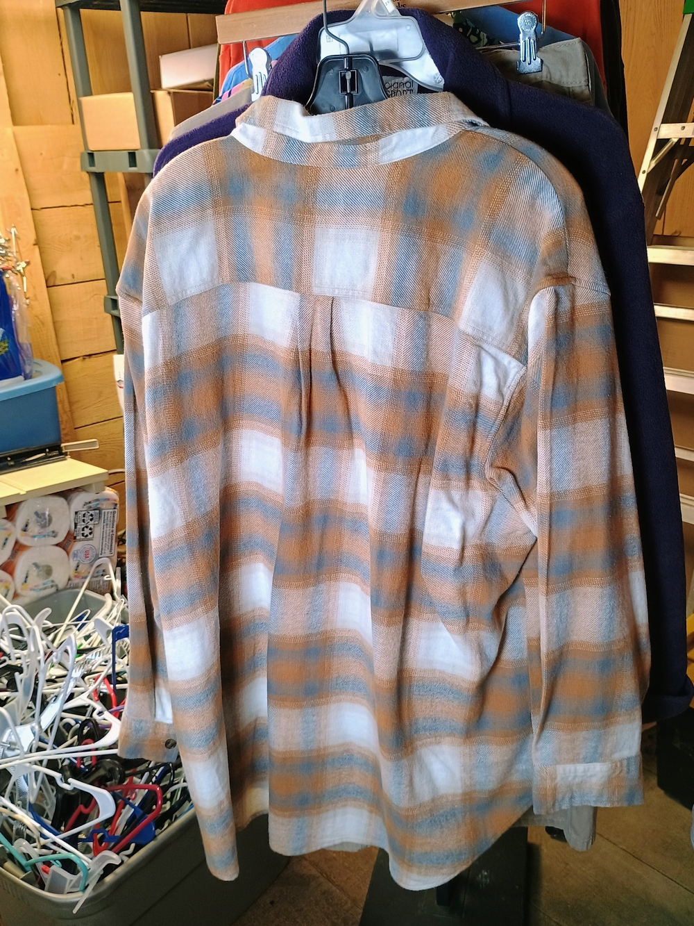Eddie Bauer Tan & White Plaid Button-Down Shirt Bin 29 - Picture 2 of 3
